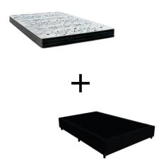 Cama Box Viúva - Tecido Sintético Preto com Colchão Extra Firme D28 - Suporta 80Kg