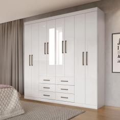 Guarda Roupa Casal com Espelho 8 Portas 6 Gavetas Liverpool 8.6 Santos Andirá Branco