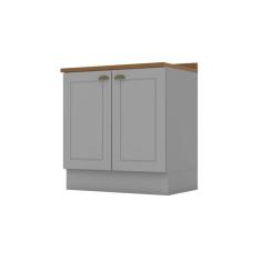 Balcão para Cozinha 2 Portas 80cm com Tampo Para Cooktop Emily Cinza/Marrom