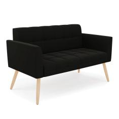 Sofá Namoradeira Elisa Suede Pés Palito Natural - D`rossi Cor Preto