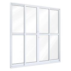 Porta de Alumínio de Correr 215x200cm 4 Folha 2 Fixas com Vidro Lucasa Ideale Branco