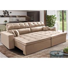 Sofá Retrátil E Reclinável 2,72m Luxos Cama Inbox Velusoft Bege
