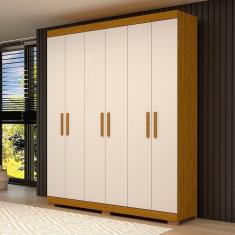 Guarda-roupa Casal 164,10cm 6 Portas 2 Gavetas 100% Mdf Papoulas Espresso Móveis Cinamomo/Off White
