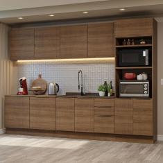 Cozinha Completa Stella 9 Portas 3 Gavetas em MDF 310cm Rustic Texturizado