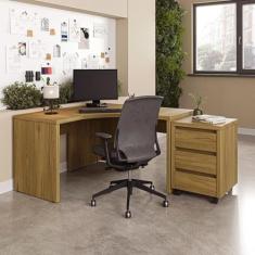 Mesa de Escritório em L 135cm com Gaveteiro com Rodízio Ficus Cabecasa Madeiramadeira Rovere