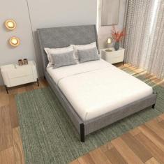 Cama Casal Estofada com Cabeceira e 2 Mesas de Cabeceira MDF - Casa La