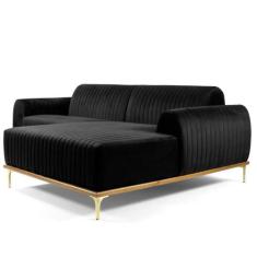 Sofá 3 Lugares com Chaise Esquerdo Base de Madeira Euro 230 cm Veludo 