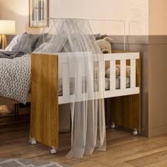 Mini Berço 100% MDF com Colchão 5 em 1 Ariel Branco/Ypê
