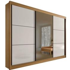 Guarda Roupa Casal com Espelho 3 Portas 6 Gavetas - Los Angeles-Cinamomo/Off White - Móveis D`Doro