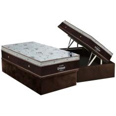 Cama Box Baú Solteiro: Colchão Molas Ortobom SuperPocket Sleep King Látex + Base crc Suede Brown(88x188)