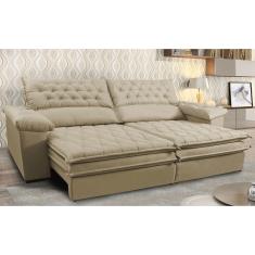 Sofá Retrátil e Reclinável Molas Ensacadas Cama inBox Botonê 2,12m Espuma Viscoelástico Suede Bege