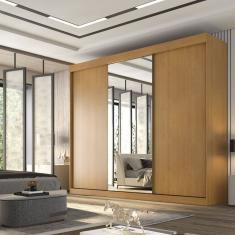 Guarda Roupa Casal 3 Portas De Correr Com Espelho Central 6 Gavetas Garibaldi 100% Mdf Cinamomo/off White