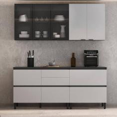 Cozinha Completa Itatiaia Lumina 200cm em Madeira MDF Grafite/Fendi