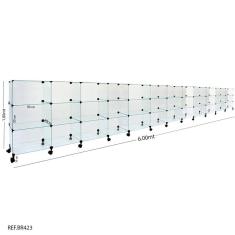 Balcão de Atendimento Modulado em Vidro com Rodízios - 6,00 x 1,00 x 0,40