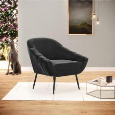 Poltrona Giovana Suede Preto Pés Palito de Ferro D03 - D'Rossi