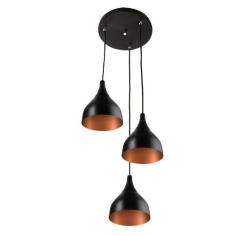 Lustre Pendente Aluminio Gota Triplo 21cm Preto com Cobre - MARRYLUZ