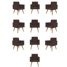 Kit 10 Poltronas Decorativas Nina Escritório Recepção Suede Marrom Balaqui Decor