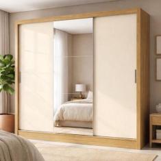 Guarda-Roupa Casal com Espelho 3 Portas de Correr e 4 Gavetas Plata Ci