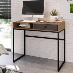 Escrivaninha Industrial com 1 Gaveta Placa e Ponto Grafite/Marrom