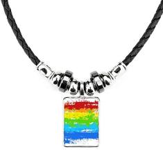 DIYthinker Stippling Arco-íris Gay LGBT Colar Joias Torque Pingente de Corda de Couro