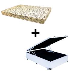 Cama Baú Casal - Tecido Sintético Branco Com Colchão Austrália Bello Box - 100% Espuma D26 Amarelo 55x138x188