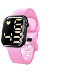 Relogio rosa prova dagua silicone digital infantil pulseira ajustavel casual menina