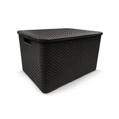 Caixa Organizadora Rattan com Tampa 40 Litros Preto Arqplast