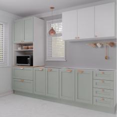 Cozinha Modulada 4 Peças 1 Torre Microondas 1 Aéreo 2 Balcões Arizona Cabecasa Madeiramadeira Branco/Menta