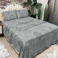 Jogo Cama Lençol King Colonial Percal 300 Fios 4 Peças Cinza - Casa Sh