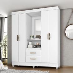 Guarda Roupa Solteiro 4 Portas Com Espelho Branco