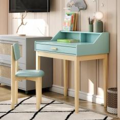 Escrivaninha Infantil Com Cadeirinha Mdf Com Pés De Madeira Rustica - 
