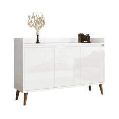 Buffet Aparador Retrô Clássico 3 Portas Branco Gloss - MoveisAqui