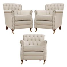 Kit 03 Poltronas Decorativas Sala de Estar Níger Pés Príncipe Couro Off White - Gran Belo