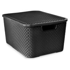Caixa Organizadora Rattan com Tampa 40 Litros Preto Arqplast