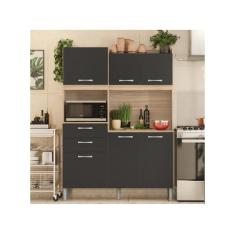 Cozinha Compacta Harmonia 6 Portas 2 Gavetas Avena/Grafito - Demóbile 