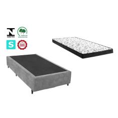 Cama Box Solteirão Cinza Suede + Colchão Espuma D20 96x203x8