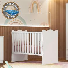 Berço Simples Doce Sonho 1 Qmovi Branco + Colchão Ortobom