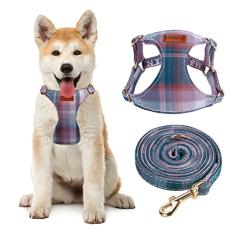 CHEDE Arnês para cães com padrão simples sem puxão - Peitoral para cães leve e macio, conjunto de coleira e coleira para cães pequenos ajustáveis, com guia para cães, adequado para filhotes de cachorro pequeno e médio