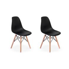 Conjunto 2 Cadeiras Charles Eames Eiffel Wood Base Madeira - Preta - M