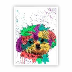 Quadro Animais Cachorro Dog Yorkshire Pet Com Moldura Branca - Plimsho