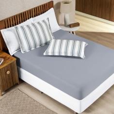 Jogo Lençol King 3 Peças 100% Algodão Malha Penteada Marin - Bia Enxov