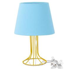 Abajur Torre Dome Azul Bebe com Aramado Amarelo - MARRYLUZ