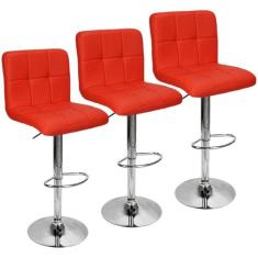 Kit 3 Banquetas Confort Gomos Estofada Couro Giratória c/ Regulagem - 