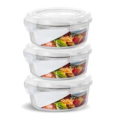 Conjunto 3 Potes Vidro Redondo 950ml Hermético 4 Travas