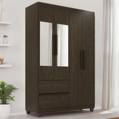 Guarda-Roupa de Solteiro Madri 4 Portas 2 Gavetas Com Espelho - Tudo De Móveis