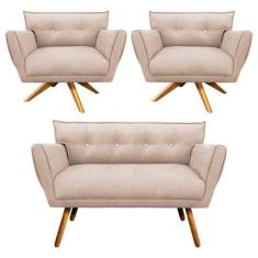 Kit 01 Namoradeira E 02 Poltronas Anitta Suede Bege - D' ROSSI