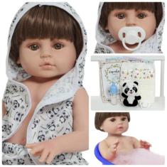 Boneco Reborn Masculino Fofinho Saída de Banho Pandinha - Cegonha Rebo