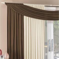 Cortina Alana 4,00M X 2,50M Tabaco Com Palha Tecido Malha Para Sala Ou Quarto