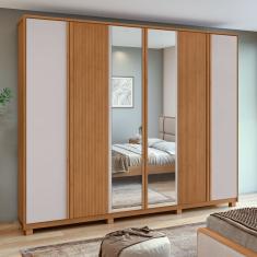 Guarda-roupa Ollie 6 Portas 6 Gavetas 6 Prateleiras Com Espelho E Com Pés Amêndoa Clean-off White