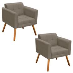 Kit 02 Poltronas Elisa Suede Marrom Rato Pés Palito Drossi - D'ROSSI